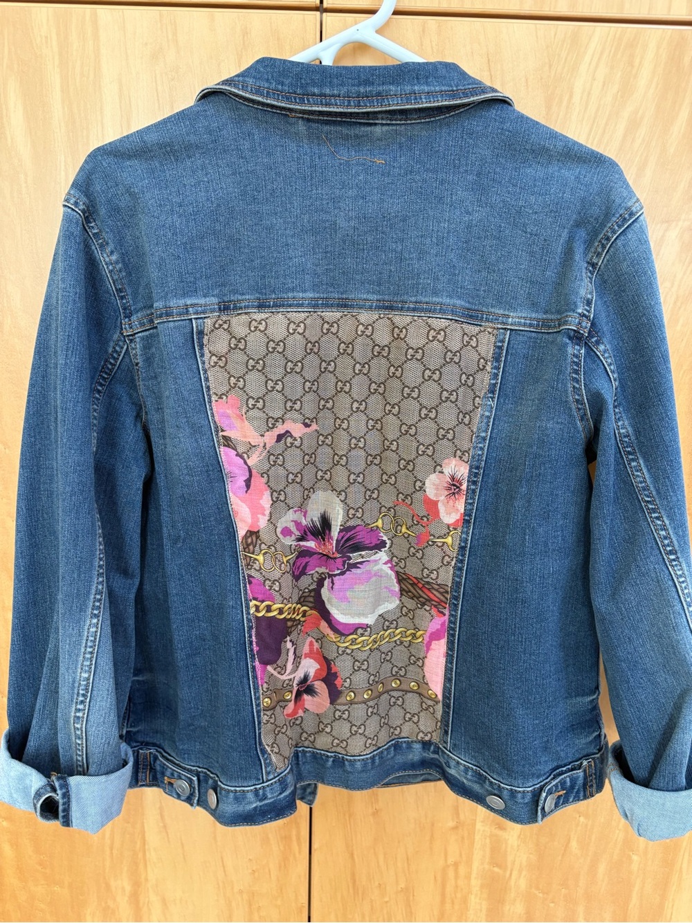 Gucci Blue Denim Jacket with Brown Monogram Floral Back Panel - Picture 1 of 2